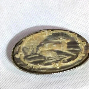 Soapstone Gray Belt Buckle Deer Jumping over a log 1970s